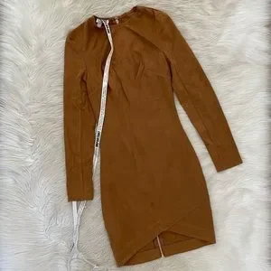 Mistress Rocks Tan Faux Suede Long Sleeve Gunsmoke Dress ASO Kylie Jenner